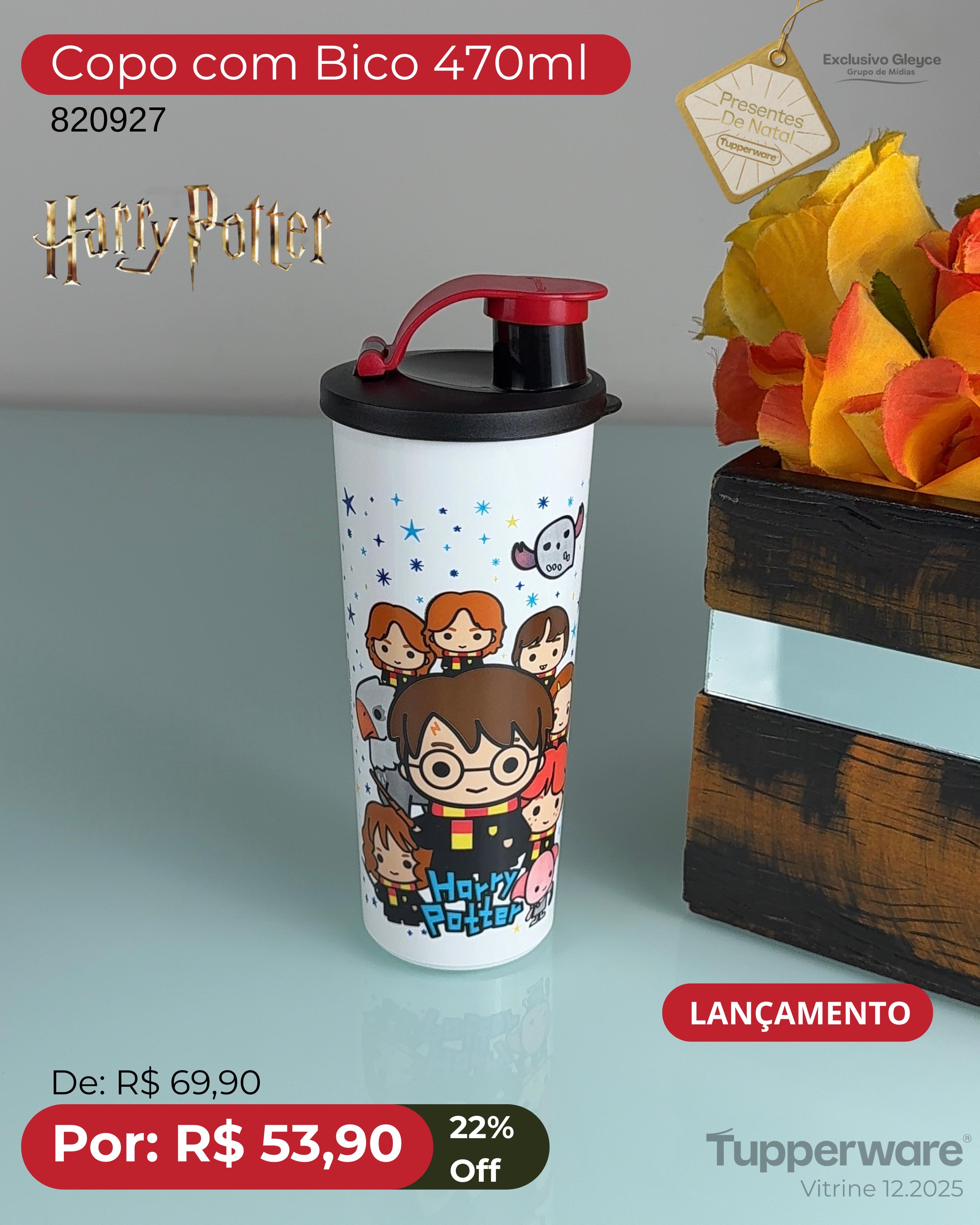 Copo com bico Harry Potter 470 ml Tupperware.